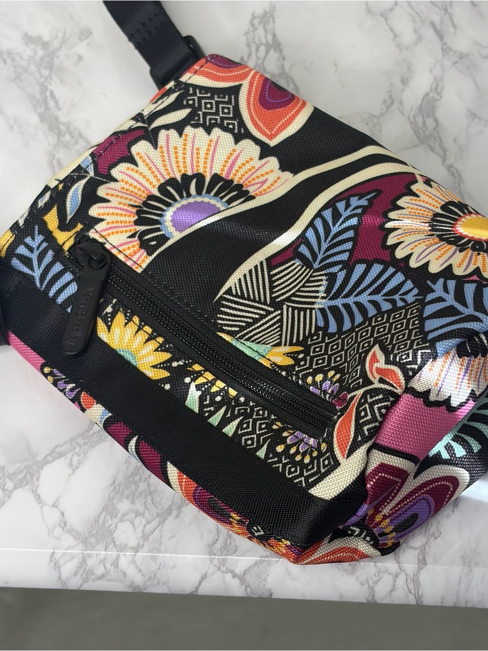 Vera Bradley Black Floral Crossbody Bag with Multicolor Blooms